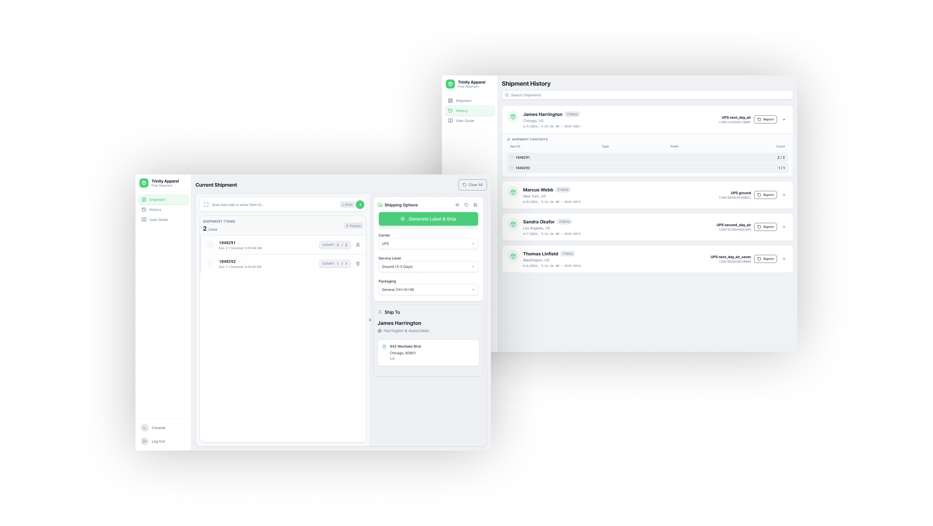 Final Shipments main scanning interface