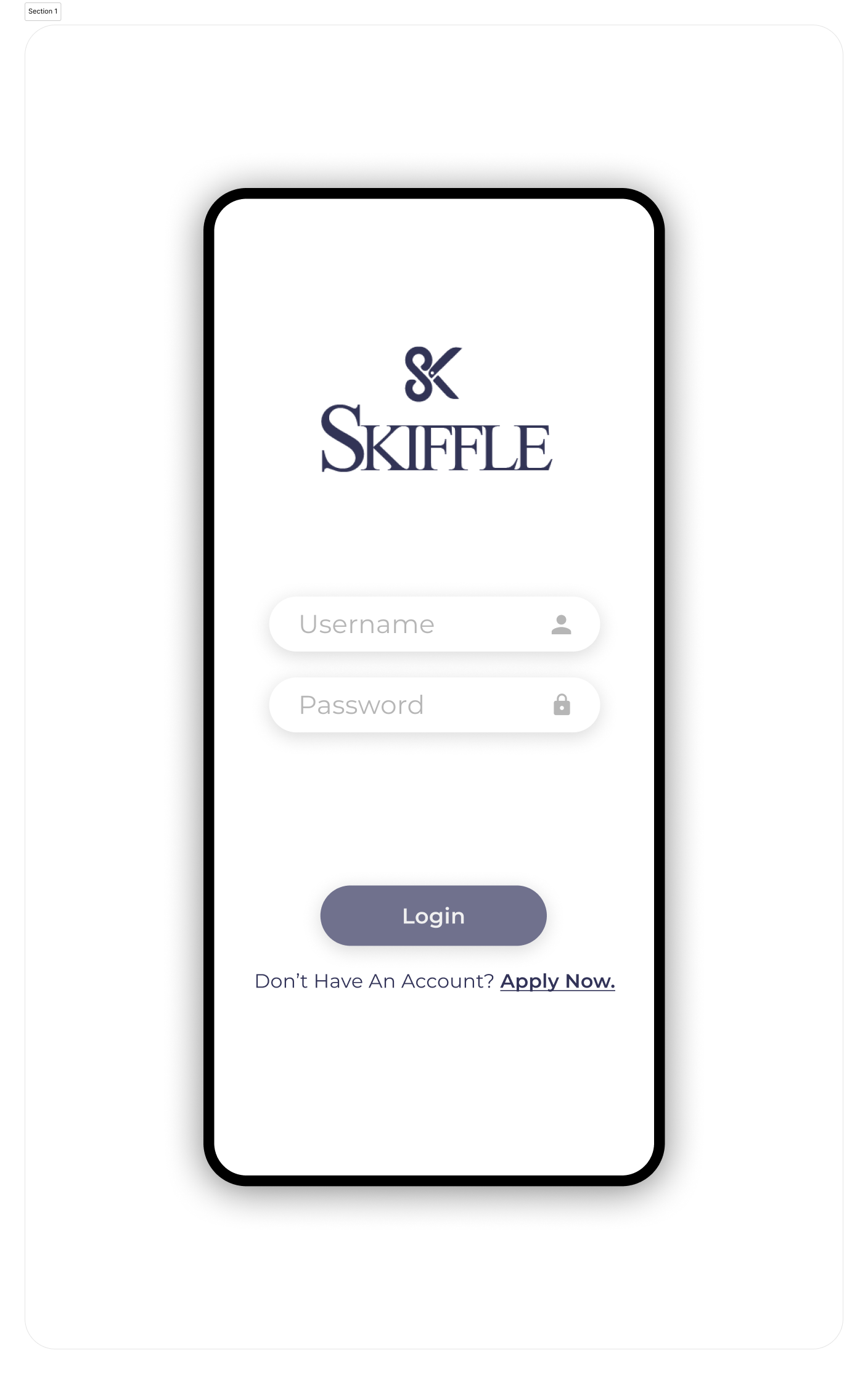 Skiffle app login screen — minimal branding, username/password only, no SSO
