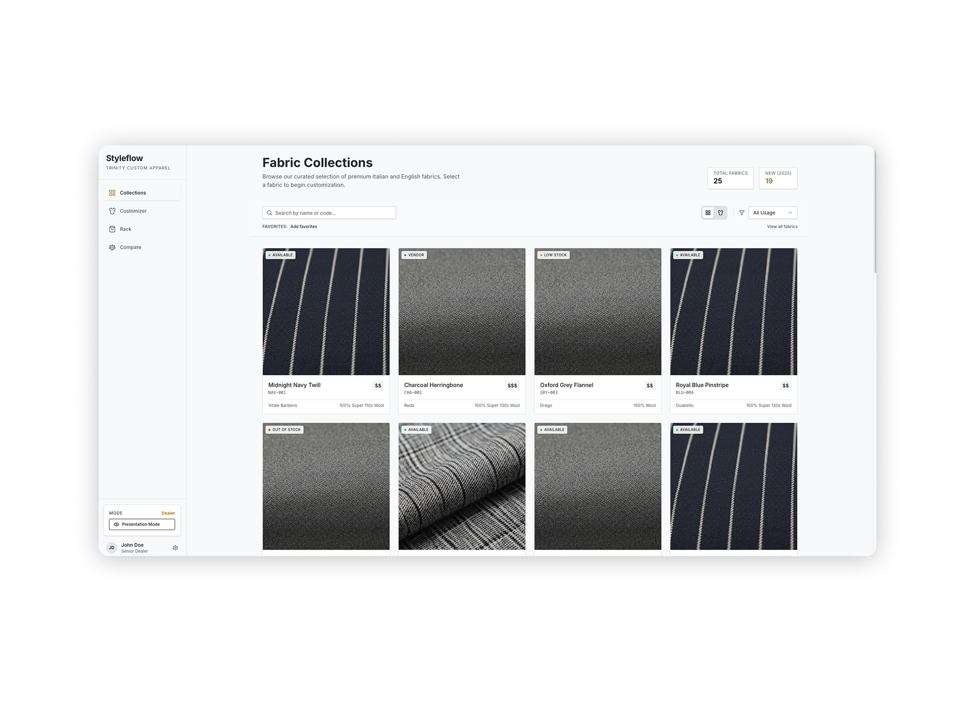 Styleflow step-by-step garment configuration flow